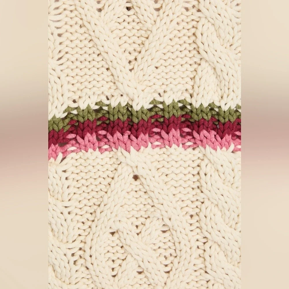 VERONICA BEARD Bruna striped cable-knit cotton-blend sweater in Ecru size medium